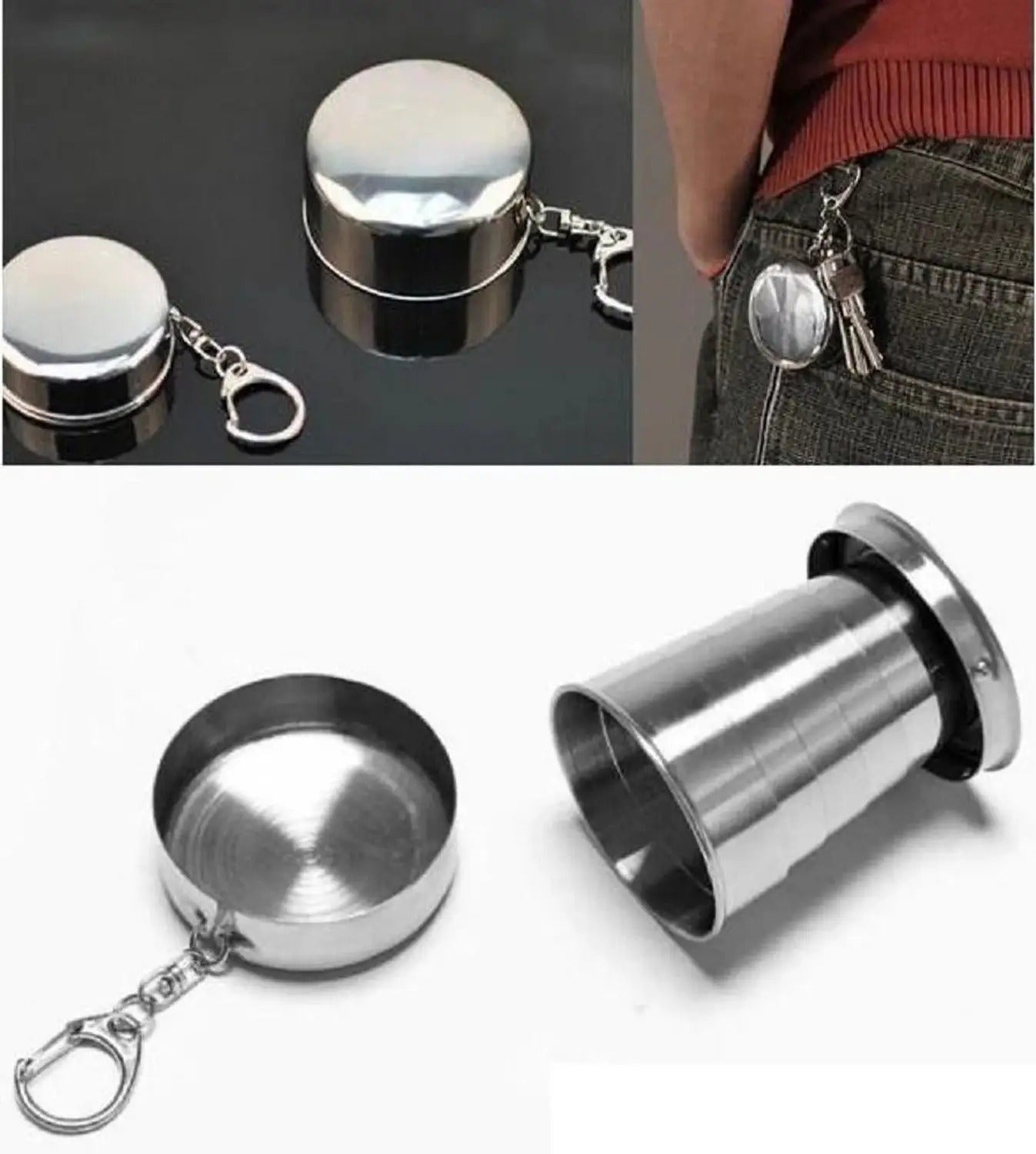 75ml Stainless Steel Collapsible Travel Mug - Folding Glass Shot Cup for Camping, Water, Juice (Silver, Portable)