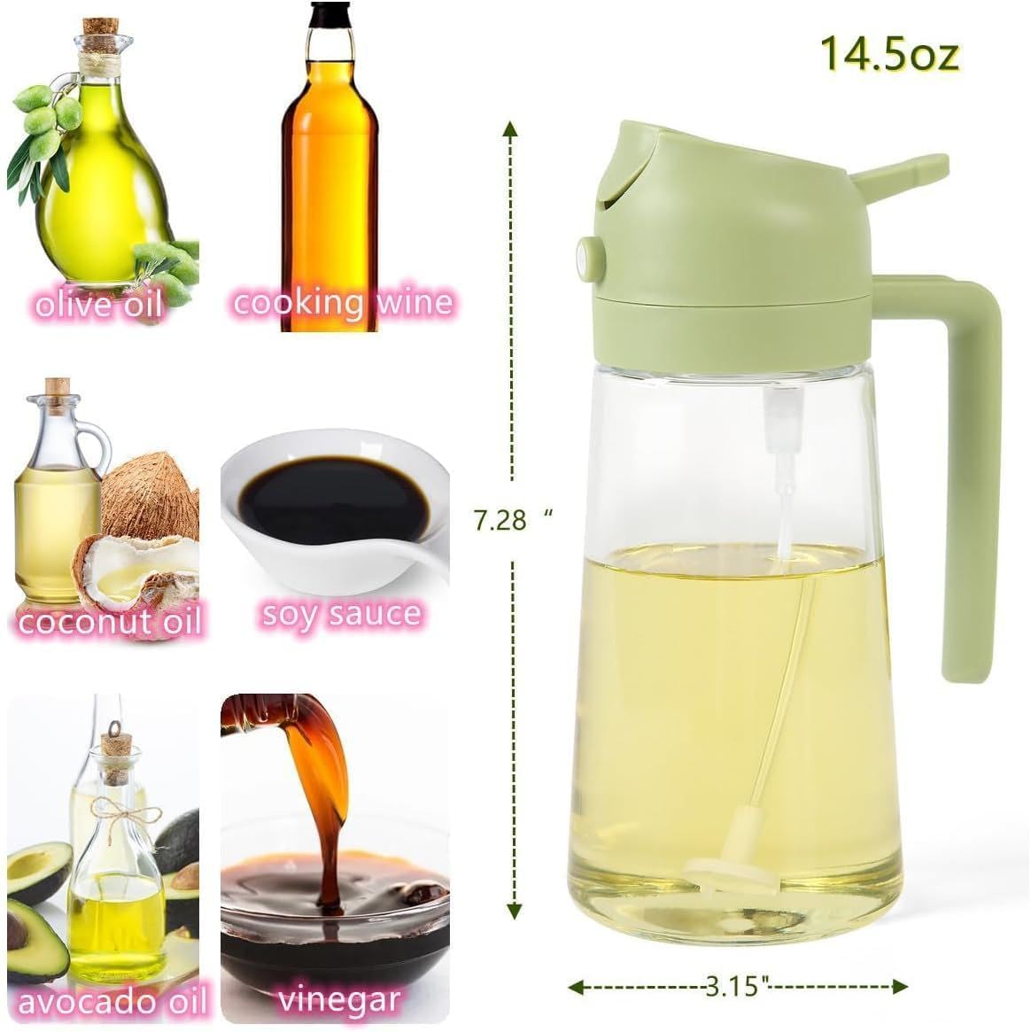Kitchen Hack Oil Sprayer – 2-in-1 500ml Glass Dispenser for Olive Oil, BBQ, Air Fryer & Salads
