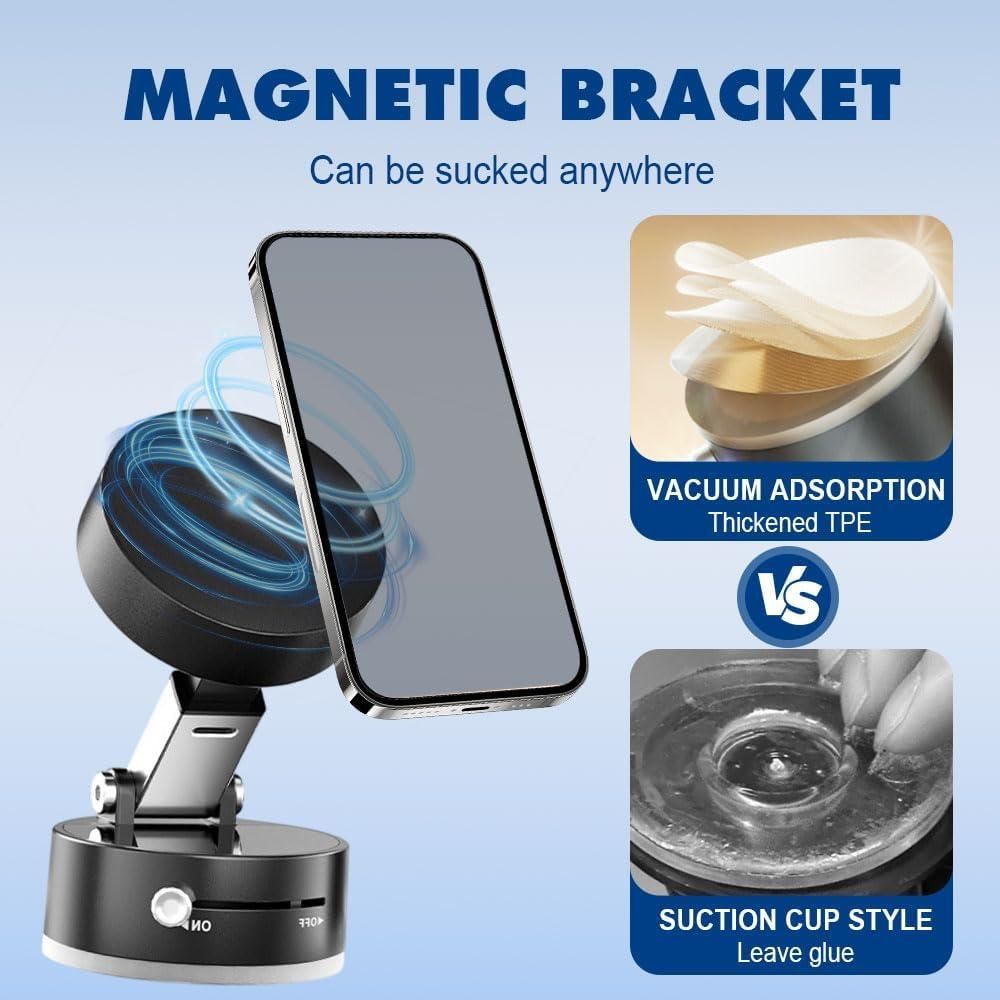 Vacuum Magnetic Suction Phone Holder | Foldable, 360° Rotatable, Strong Grip