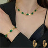 Oval Green Crystal Pendant Necklace & Bracelet Set – Premium Women’s Jewelry Gift
