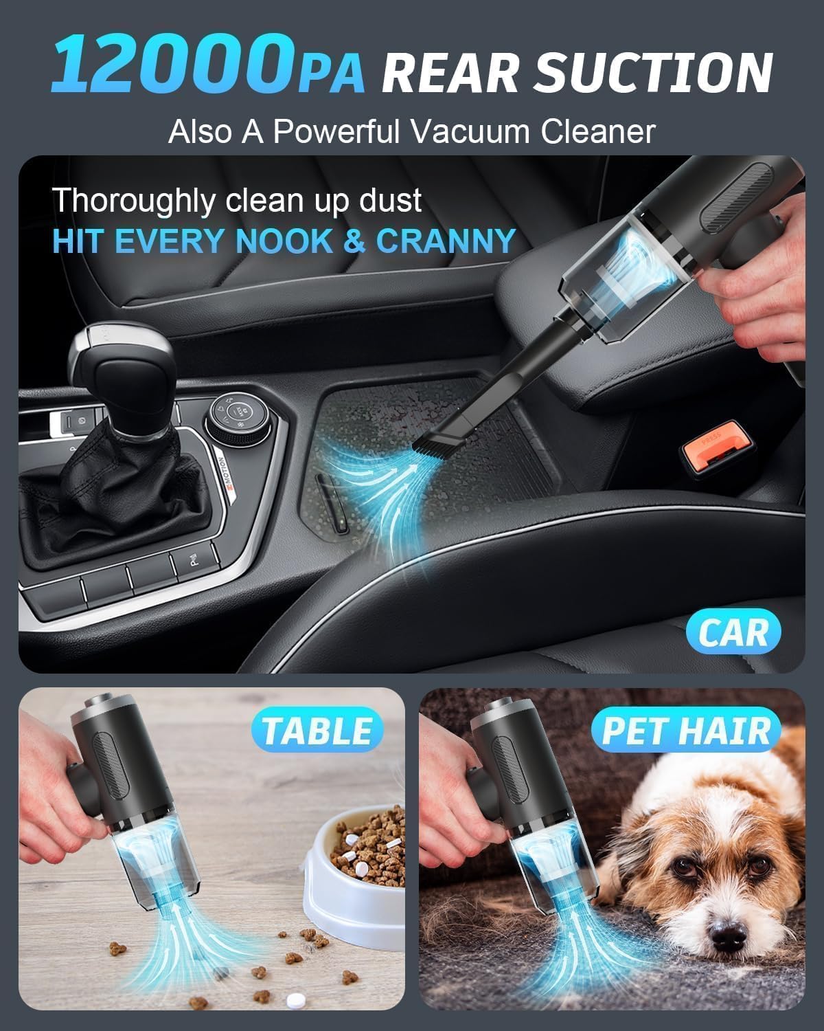 Powerful 3-in-1 Vacuum Cleaner for Car & Home – Compact, Cordless, Wet & Dry, Blower Function, Mini & Portable for Sofa, Dust, and Deep Cleaning - portable vacuum cleaner for car, bike and sofa