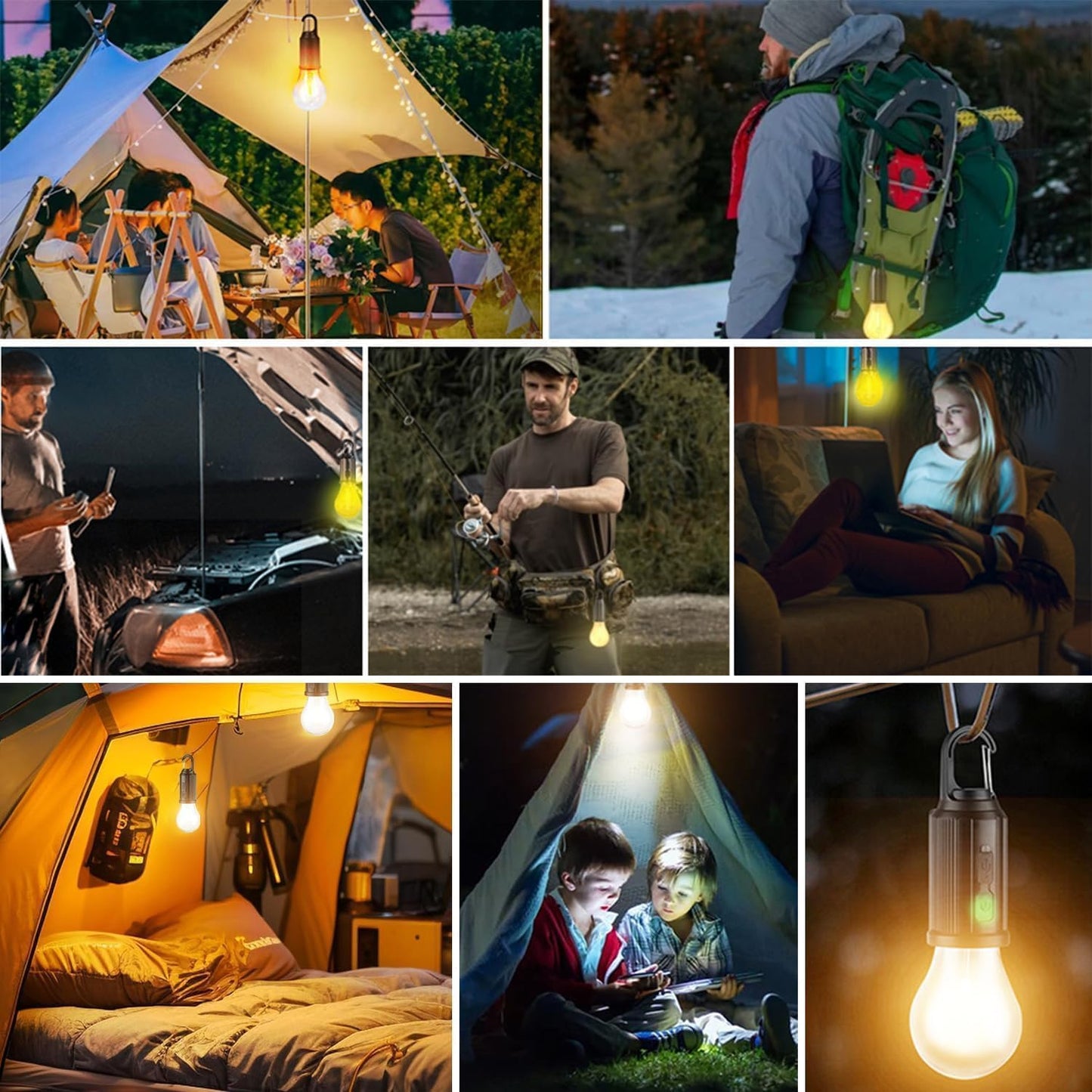 Solar Rechargeable Camping Light Bulb - USB-C, 3 Modes Warm White, Hanging Tent Lamp for Hiking & Emergencies