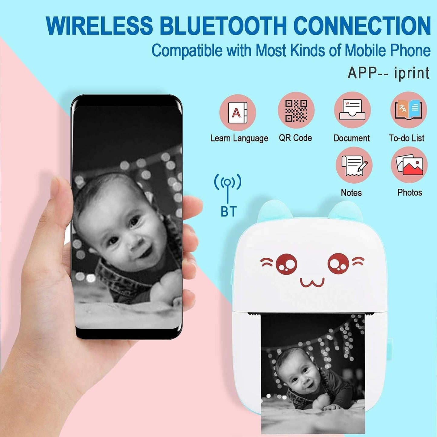 Mini Pocket Printer – Inkless Bluetooth Thermal Printer for iOS/Android, Perfect for Photos, Journals & Kids' Gifts