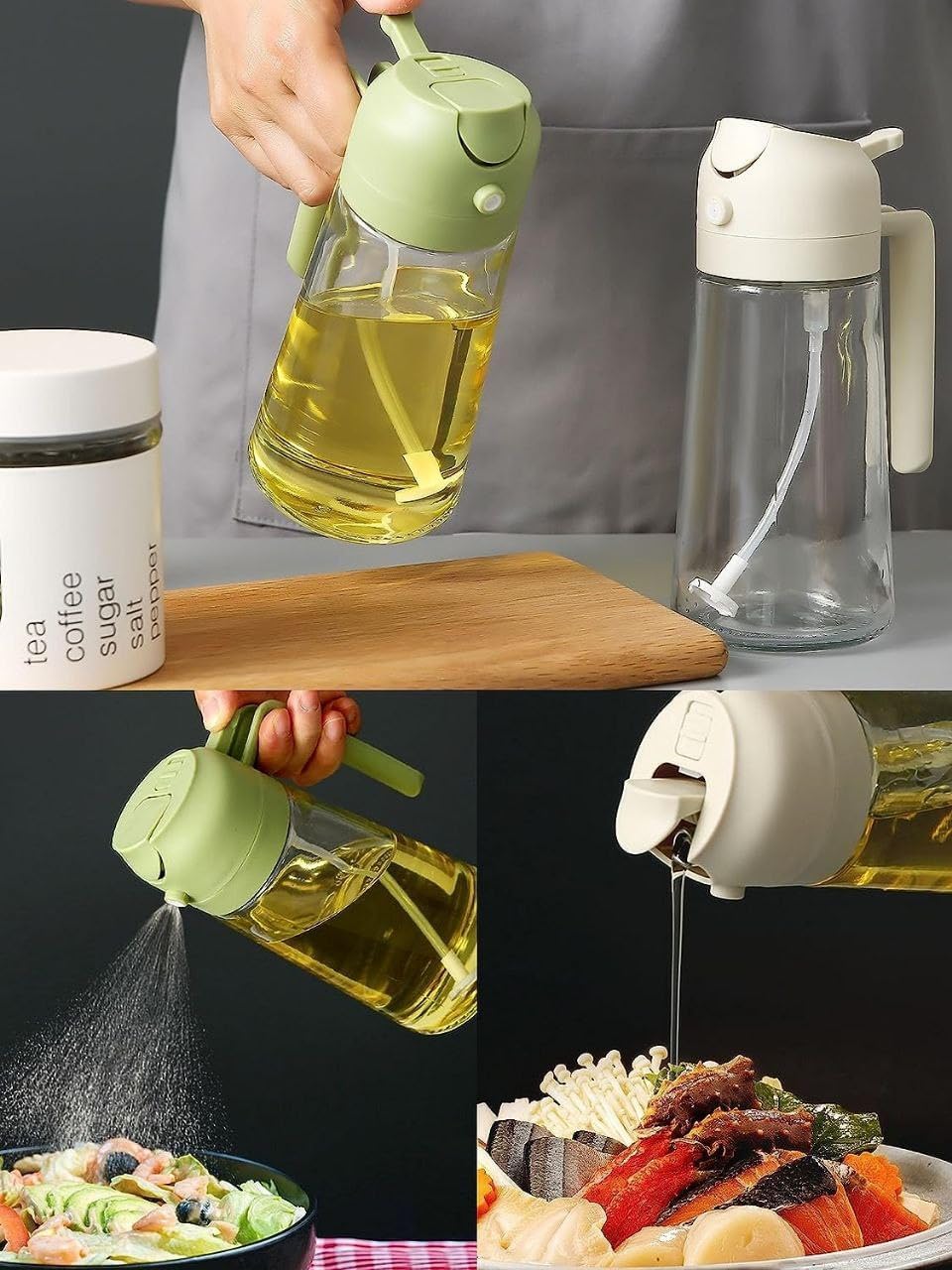 Kitchen Hack Oil Sprayer – 2-in-1 500ml Glass Dispenser for Olive Oil, BBQ, Air Fryer & Salads