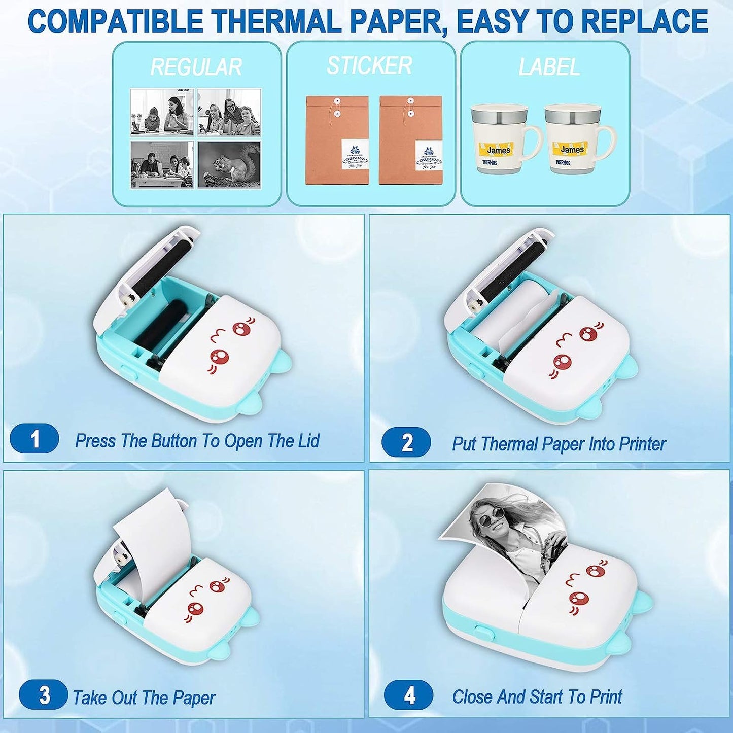Mini Pocket Printer – Inkless Bluetooth Thermal Printer for iOS/Android, Perfect for Photos, Journals & Kids' Gifts