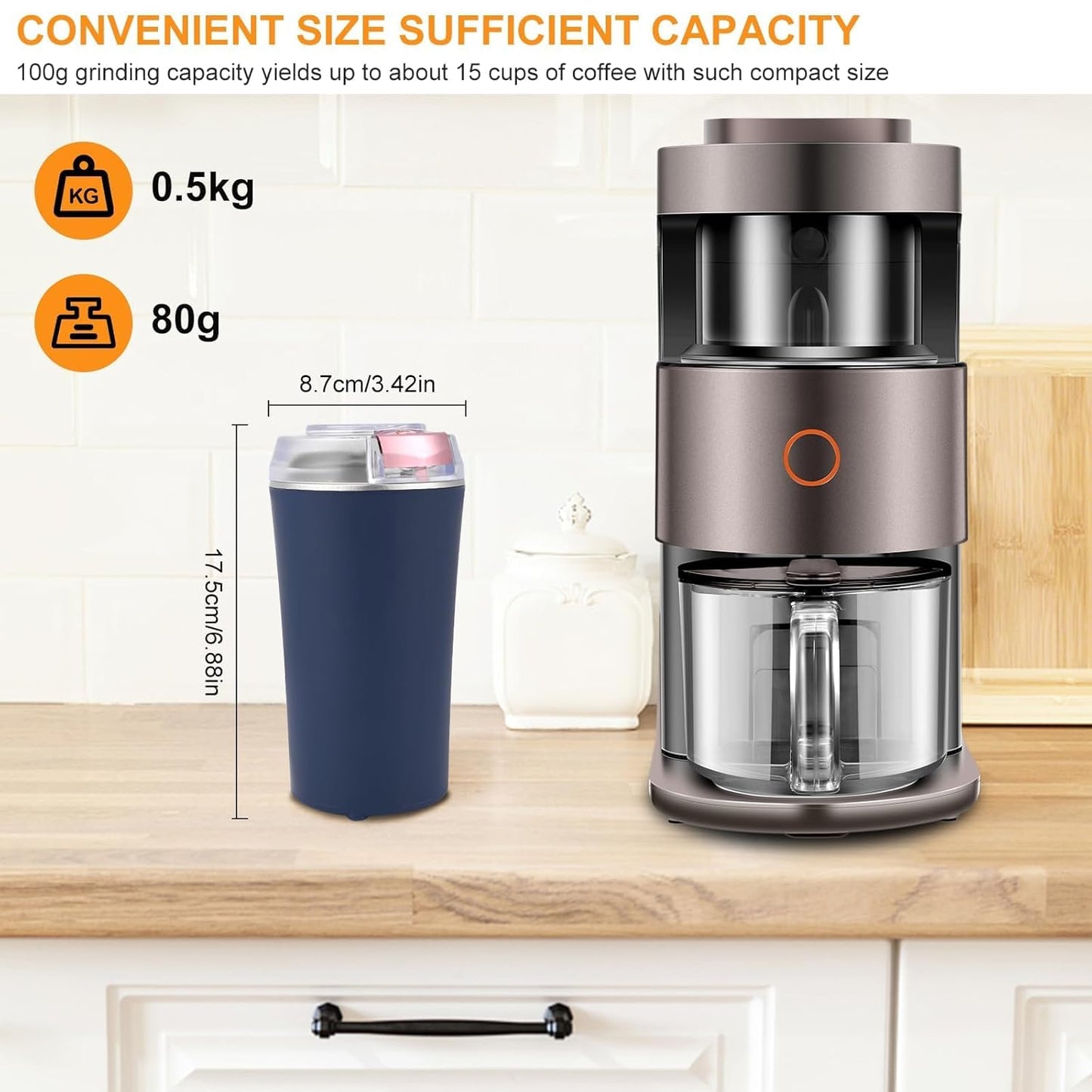 Electric Spice & Coffee Grinder, 200W Stainless Steel Mixer Grinder for Masala & Herbs Grinding Machine for Dry Item, Push Button Control (1, Blue, 200 ml)