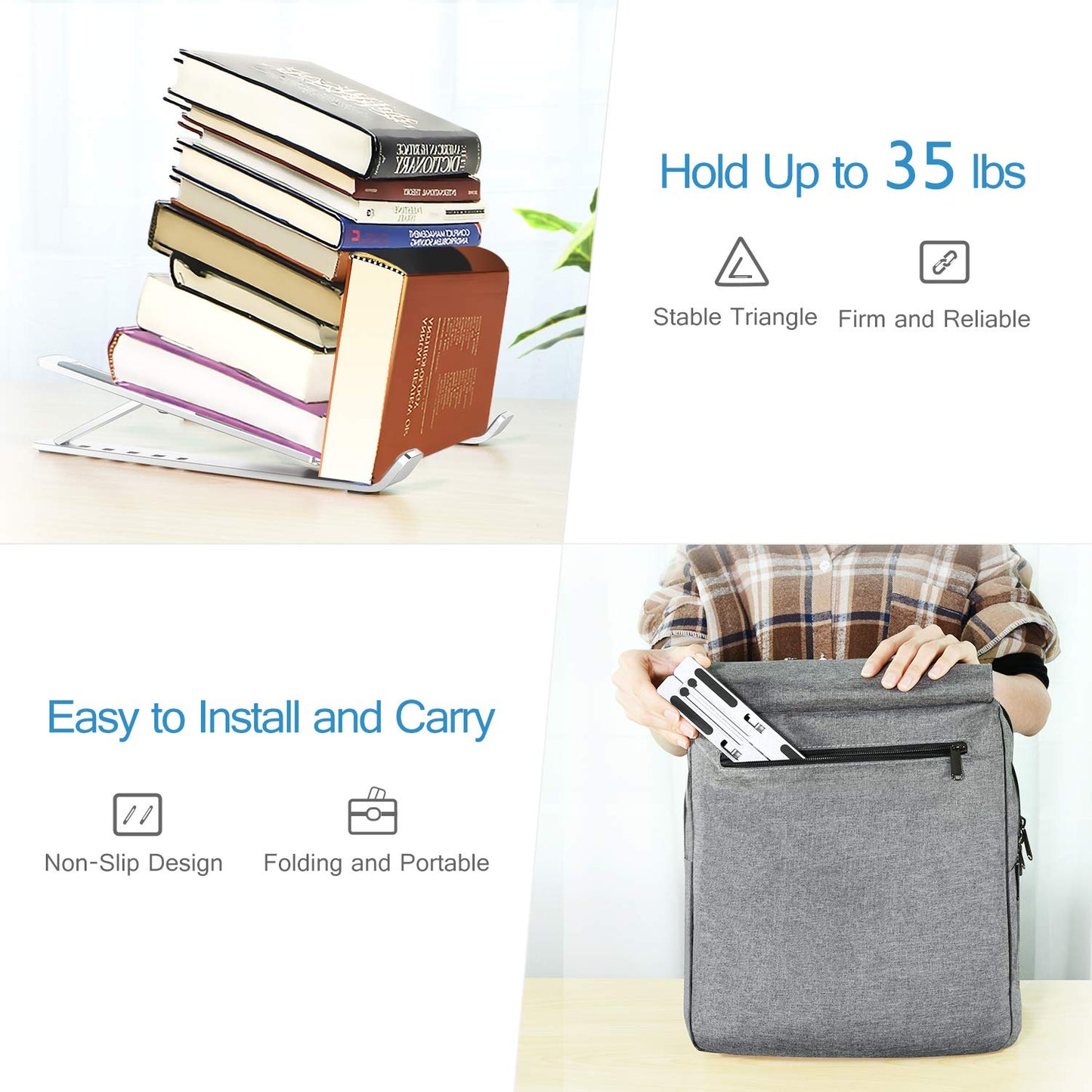 Foldable Portable Adjustable Aluminum Laptop Computer Desktop Tablet Stand, Holder Compatible with MacBook Air Pro, Dell XPS, HP, Lenovo More 10-15.6” Laptops, Silver