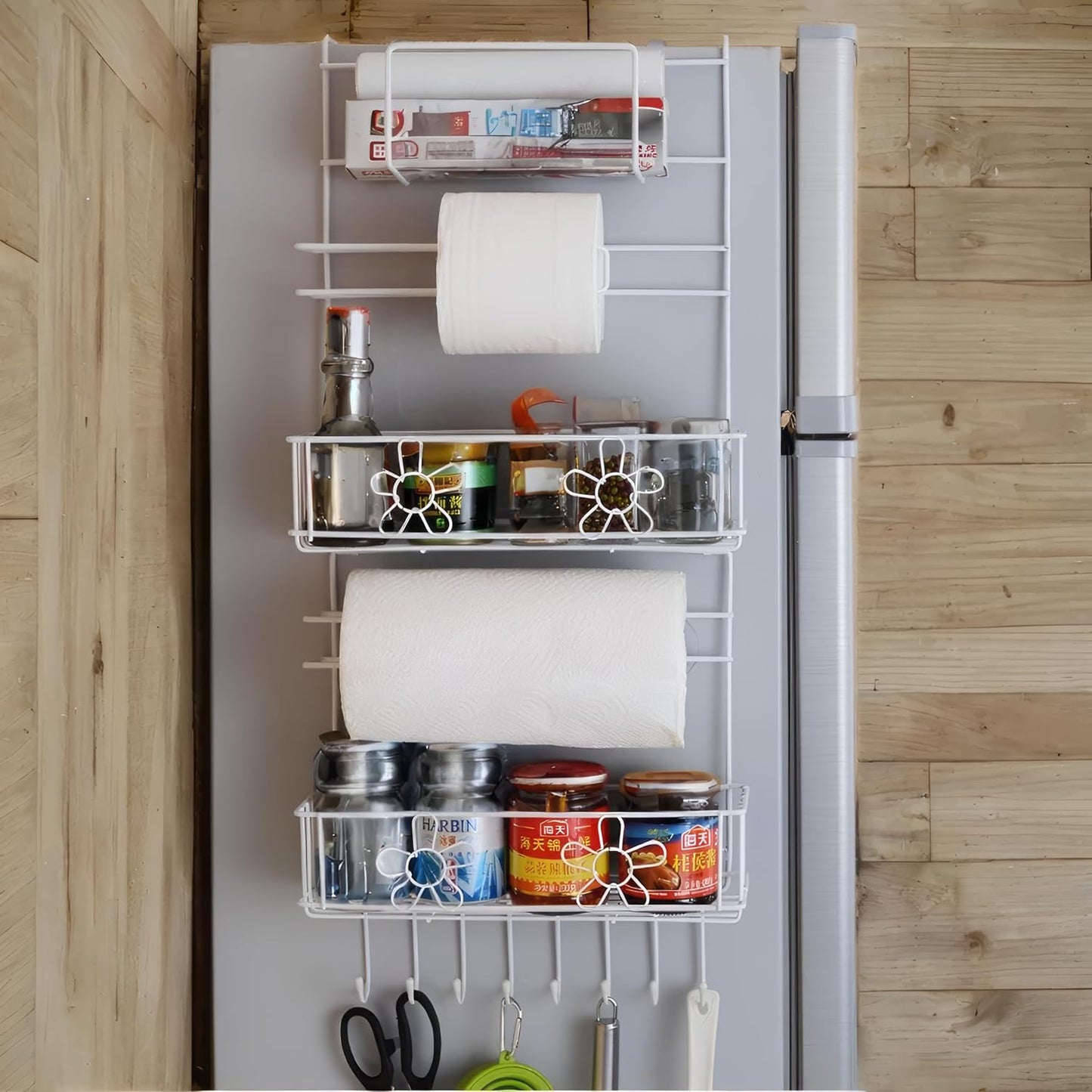 Decorlay Metal Self-Adhesive Fridge Side Rack - Multi-Layer Floating Shelf, Tissue Holder & Kitchen Organizer