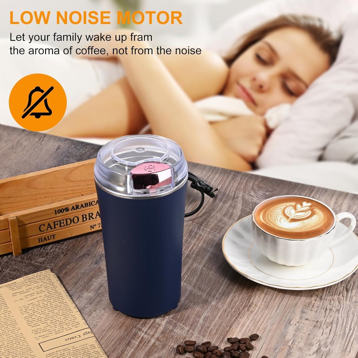 Electric Spice & Coffee Grinder, 200W Stainless Steel Mixer Grinder for Masala & Herbs Grinding Machine for Dry Item, Push Button Control (1, Blue, 200 ml)
