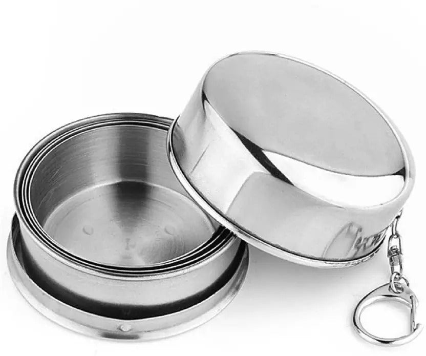 75ml Stainless Steel Collapsible Travel Mug - Folding Glass Shot Cup for Camping, Water, Juice (Silver, Portable)