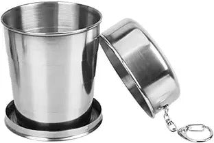 75ml Stainless Steel Collapsible Travel Mug - Folding Glass Shot Cup for Camping, Water, Juice (Silver, Portable)