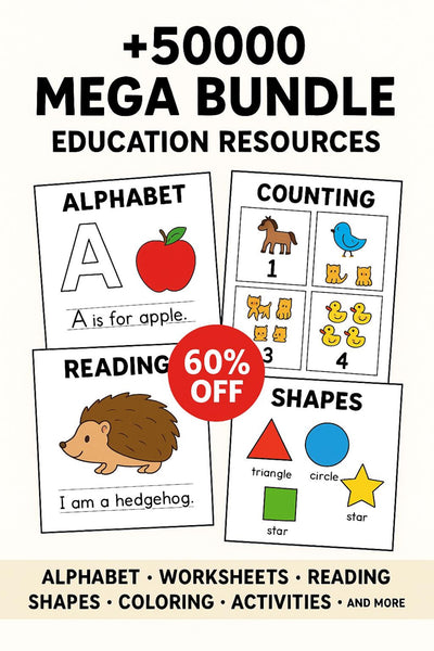 50,000+ Education Kids Learning Worksheets Bundle