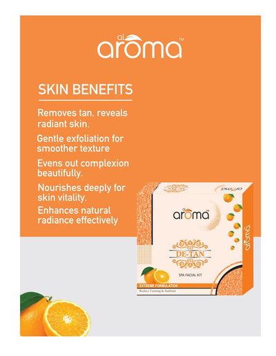 Alaroma De Tan Spa Facial Kit — Tan Removal & Skin Brightening Treatment for All Skin Types (125 gm & 290 gm)